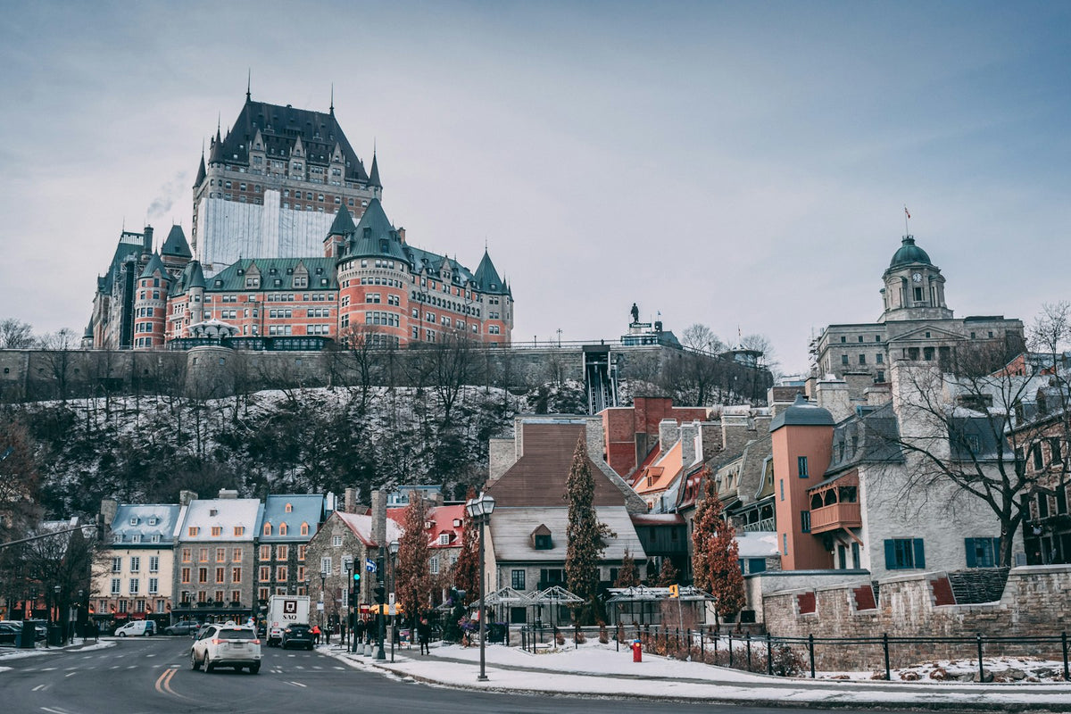 Snowy Quebec City skyline with the Château Frontenac in winter
